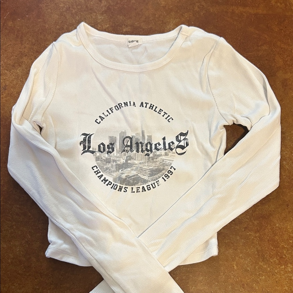 Garage Cream Long Sleeve Ribbed Tee with 'Los Angeles' Graphic